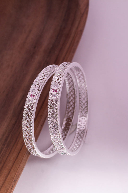 Jewelatoz Silver Cubic Zirconia Diamond Bangle Set Size 2.6