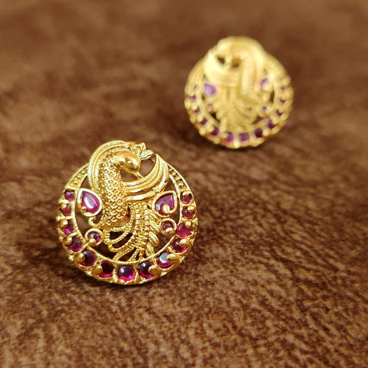 PREMIUM RUBY PEACOCK KEMPU SCREW BACK EARRINGS