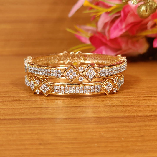 Diamond & Gold Pattern Cubic Zirconia Gold plated Bangles