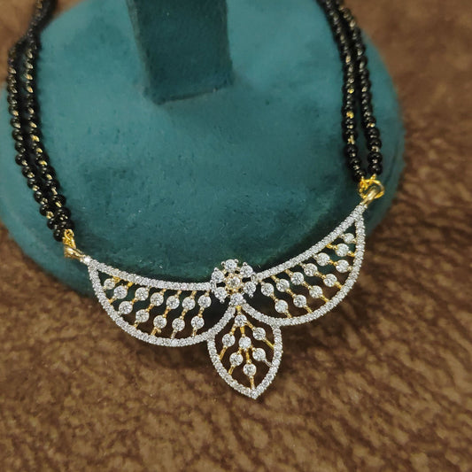 Elegant CZ Diamond Look Black Beads Mangalsutra Set