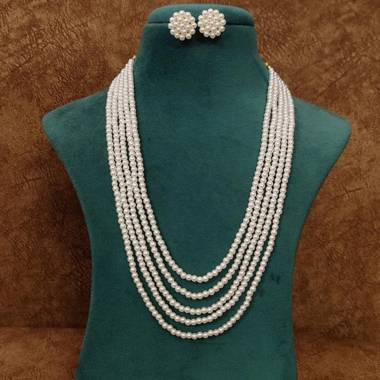 Multi Layer 5 Line White Pearl Necklace Set - handcrafted necklace for women | Jewelatoz