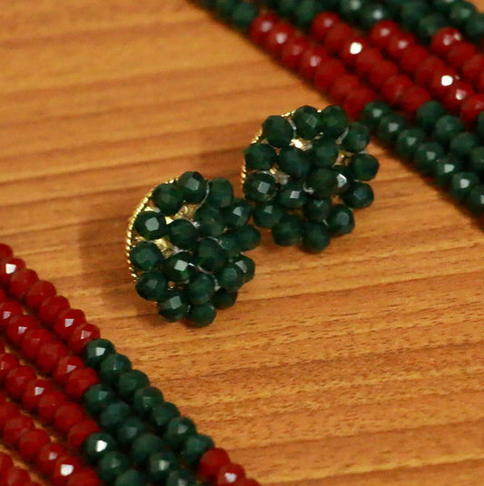 Multicolour Red and Green 5 Line Necklace Set - handcrafted necklace for women | Jewelatoz