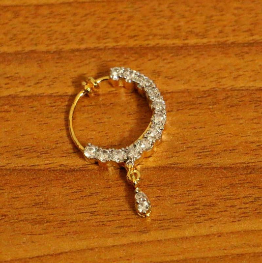 Gold Plated Diamond Look Pressable Nose Ring