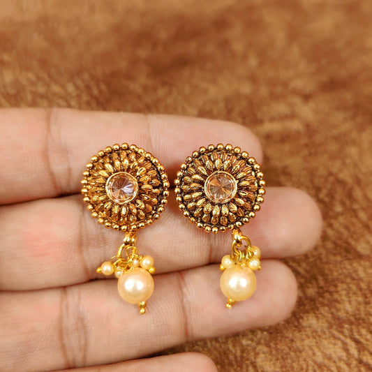 POLKI STUDDED GOLD PLATED PEARL STUDS