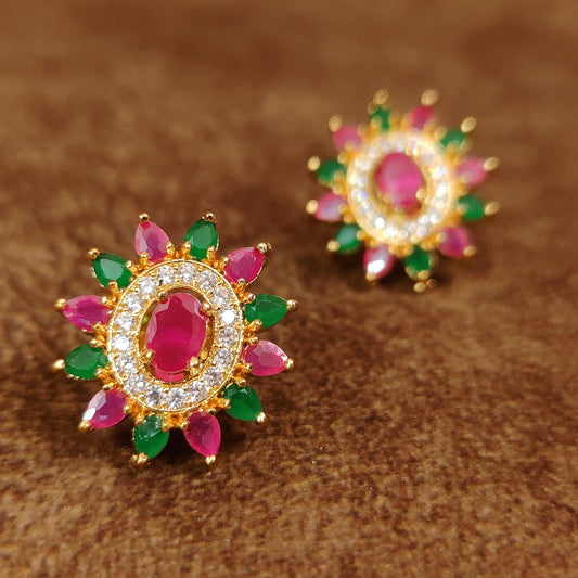 REAL DIAMOND LOOKALIKE MULTI COLOUR STUDDED STUDS