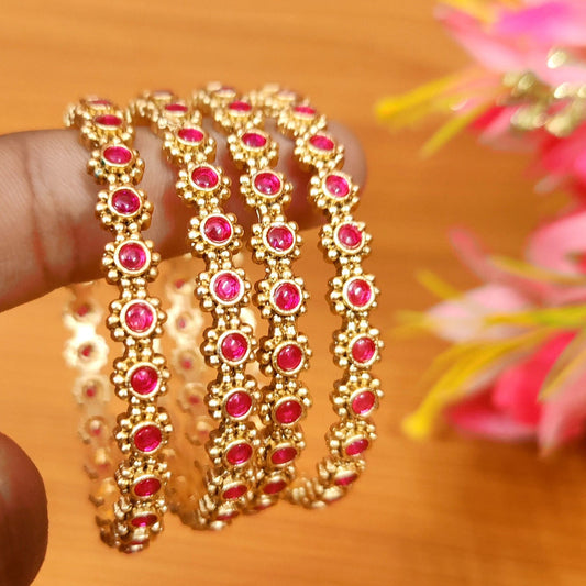RED KEMPU STONE GOLD PLATED BANGLES