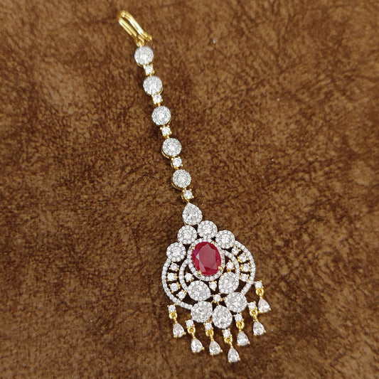 RUBY & CZ DIAMOND LOOK ALIKE WEDDING TIKKA