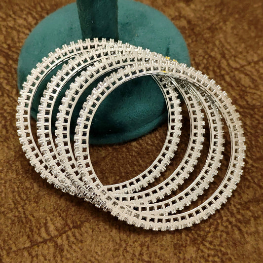 Eternal Sparkle Silver Finish Solitaire CZ Stone Bangles