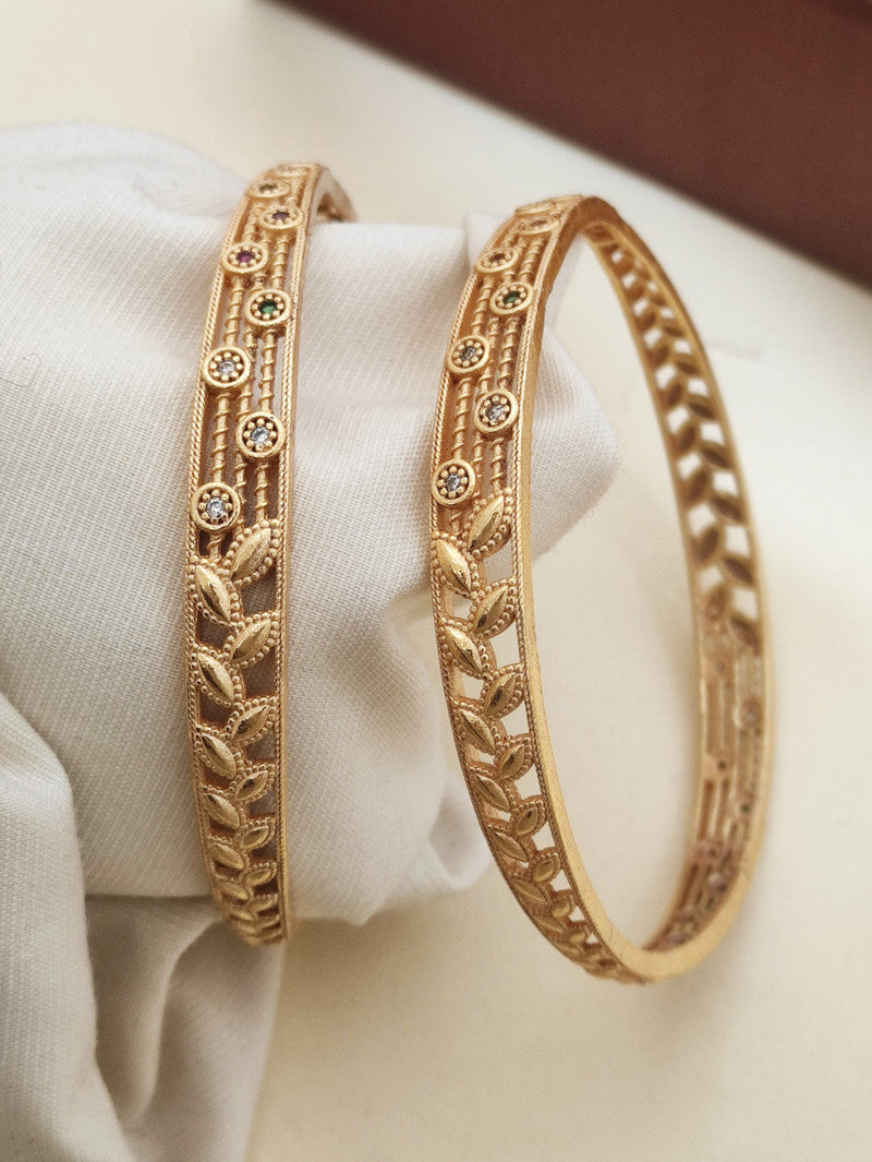 Jewelatoz Gold Plated Brass Cubic Zirconia Diamond Bangle Set (Pack of 2)