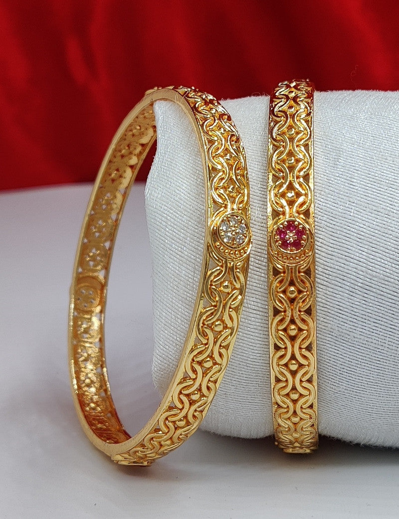 Jewelatoz Brass Cubic Zirconia Gold-Plated Bangle | Pack of 2 | Ethnic | Women