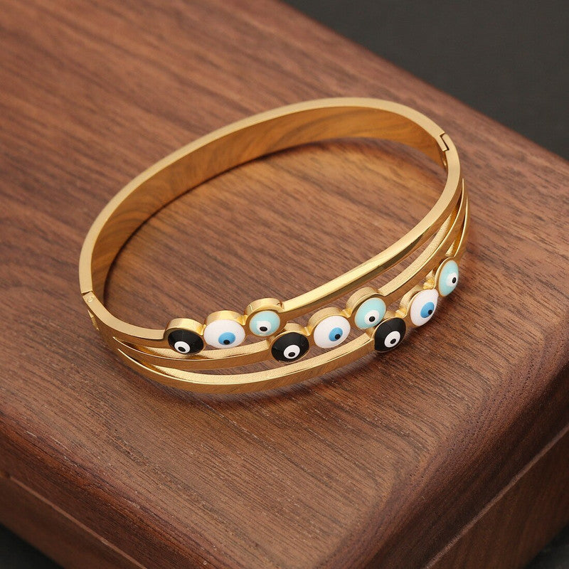 Jewelatoz Stainless Steel Cubic Zirconia Gold-Plated Kada | Size 2.4 | Women