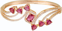 Jewelatoz Brass Cubic Zirconia Gold-plated Red Floral Bangle Style Bracelet 4