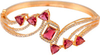 Jewelatoz Brass Cubic Zirconia Gold-plated Red Floral Bangle Style Bracelet 3