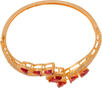 Jewelatoz Brass Cubic Zirconia Gold-plated Red Floral Bangle Style Bracelet 5