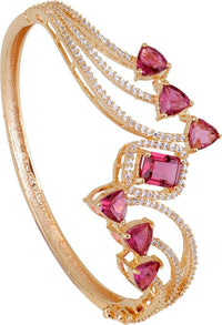 Jewelatoz Brass Cubic Zirconia Gold-plated Red Floral Bangle Style Bracelet 2