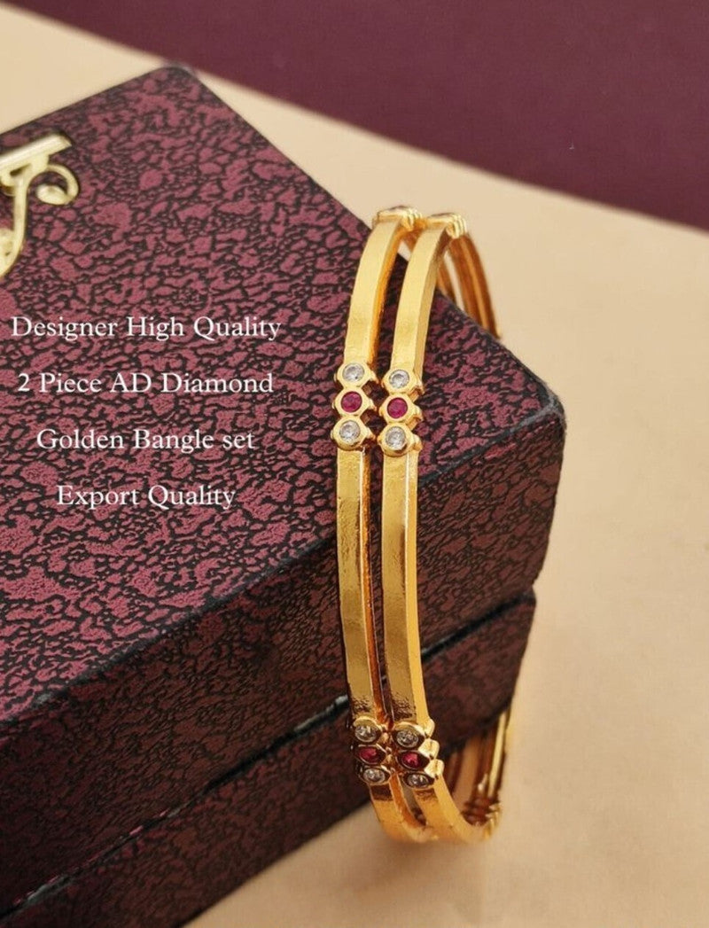 Jewelatoz Brass CZ Diamond Gold-Plated Bangle | Pack of 2 | Antique Design | Party Wear