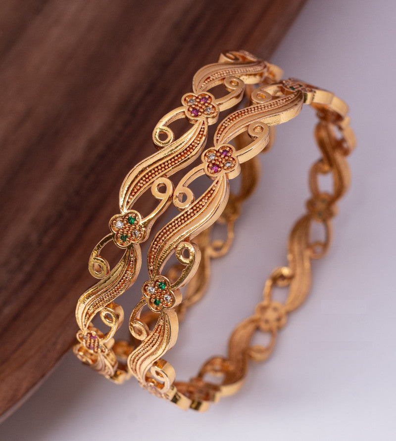 Jewelatoz Metal & Brass CZ Diamond Gold-Plated Bangle | Pack of 2 | Everyday Ethnic Wear