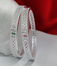 Jewelatoz Metal Brass Cubic Zirconia Diamond Silver Coated Bangle Set 1