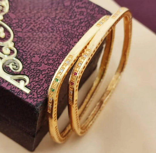 Jewelatoz Brass Cubic Zirconia Gold-Plated Bracelet | 48 Diamonds | Pack of 2 | Women
