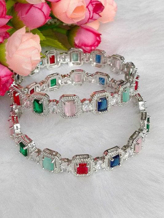Jewelatoz American Diamond Silver Bangle - Multicolor