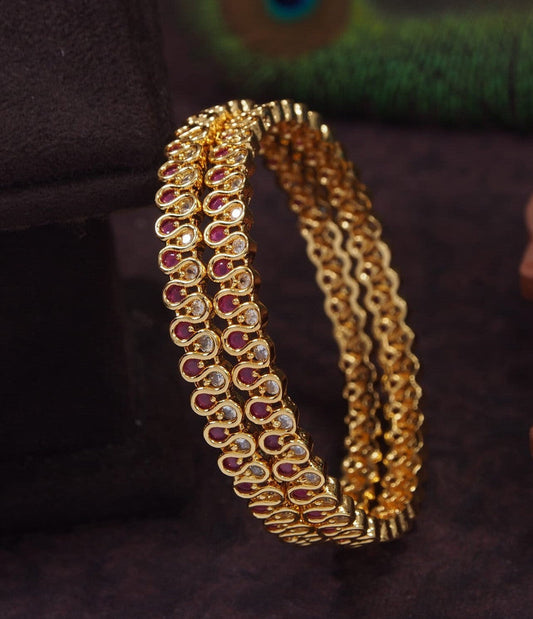 Jewelatoz Brass Cubic Zirconia Gold-Plated Bangle | Pack of 2 | Wedding | Women