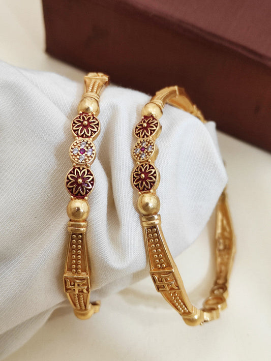 Jewelatoz Brass CZ Gold-Plated Bangle Pack of 2
