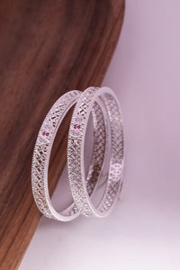 Jewelatoz Metal Brass Cubic Zirconia Diamond Silver Coated Bangle Set 2