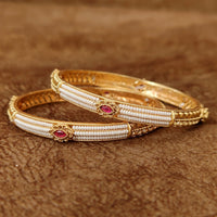 ANTI-TARNISH MULTICOLOUR STONE & PEARL ETHNIC PATTERN GOLD PLATED BANGLES 2