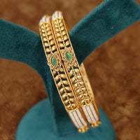 ANTI-TARNISH MULTICOLOUR STONE & PEARL ETHNIC PATTERN GOLD PLATED BANGLES 1