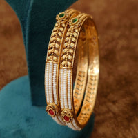 ANTI-TARNISH MULTICOLOUR STONE & PEARL ETHNIC PATTERN GOLD PLATED BANGLES 6
