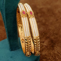 ANTI-TARNISH MULTICOLOUR STONE & PEARL ETHNIC PATTERN GOLD PLATED BANGLES 4