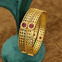 Anti Tarnish Regal Ruby Glow Gold Plated Bangles 4