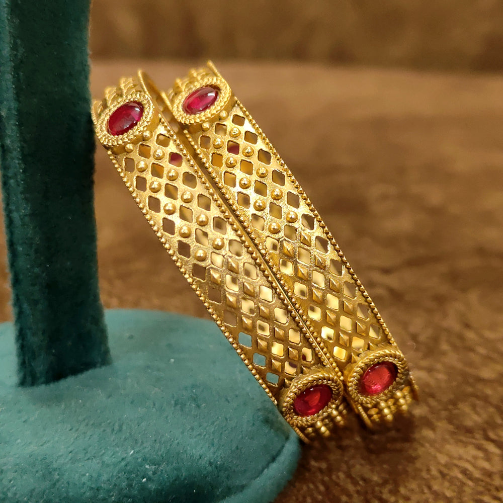 Anti Tarnish Regal Ruby Glow Gold Plated Bangles