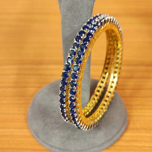 Embellished Gold Look Blue Sapphire Single Line Bangles