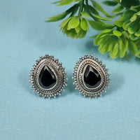 Black Onyx Teardrop 92.5 Sterling Silver Stud Earrings for Women 3
