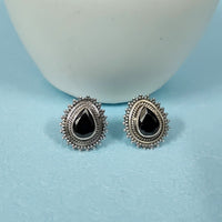 Black Onyx Teardrop 92.5 Sterling Silver Stud Earrings for Women 2
