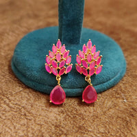 Blossom Ruby Drop Earrings – Gold-Plated Pink Stone Designer Studs 3