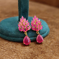 Blossom Ruby Drop Earrings – Gold-Plated Pink Stone Designer Studs 4