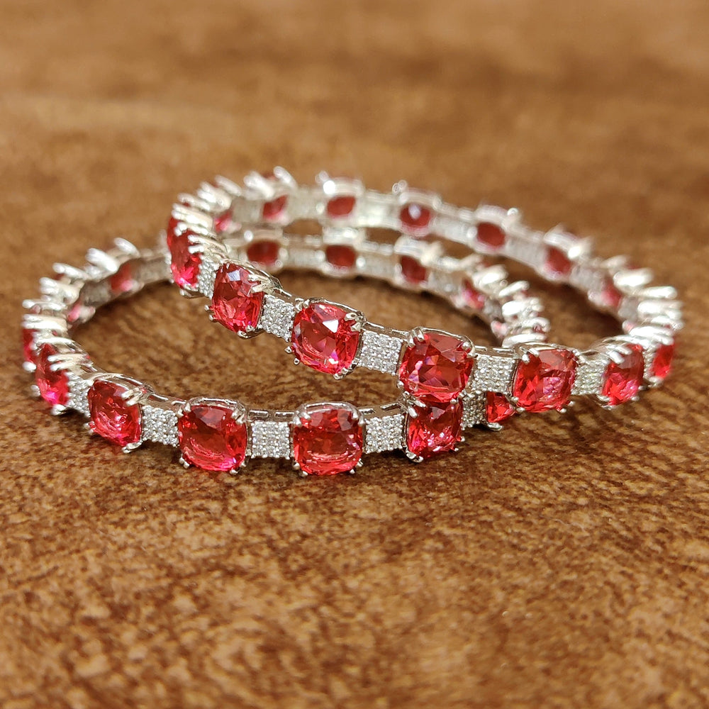 CARTIERR INSPIRED BURMESE RUBY SILVER PLATED BANGLES