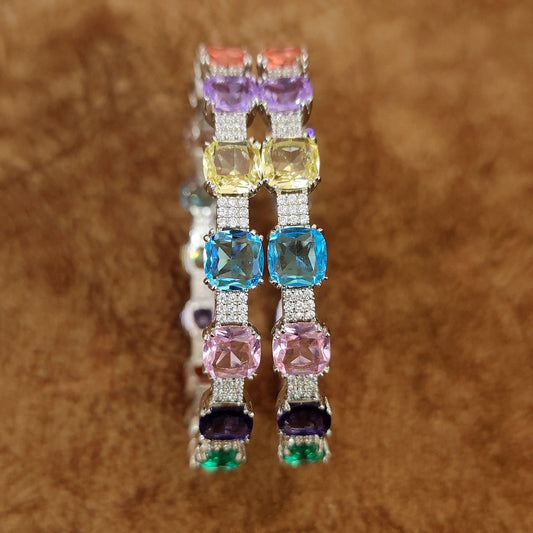 CARTIERR INSPIRED MULTICOLOUR SILVER PLATED BANGLES