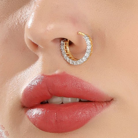 Diamond Look Cubic Zirconia Studded Pressable Nose Ring