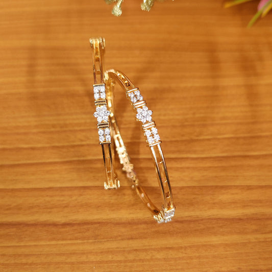 DIAMOND PATTERN CZ STUDDED GOLD PLATED BANGLES