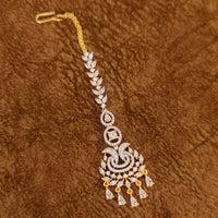 DIAMOND PATTERN GOLD PLATED WEDDING MAANG TIKKA 2