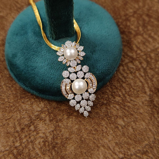 DIAMOND & PEARL GOLD PLATED PENDANT SET