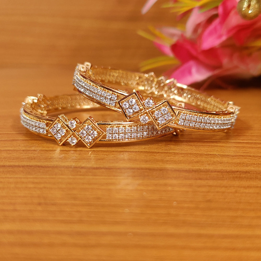 Diamond & Gold Pattern Cubic Zirconia Gold plated Bangles