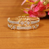 Diamond & Gold Pattern Cubic Zirconia Gold plated Bangles 2