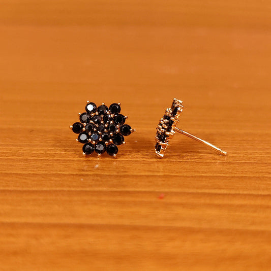 Black Colour Cubic Zirconia Studded Gold Plated Studs
