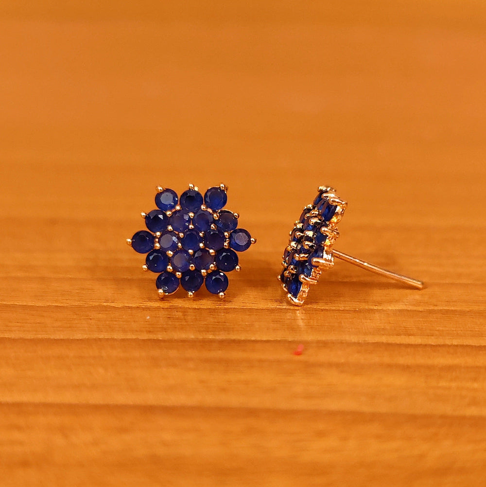 Blue Sapphire Colour Cubic Zirconia Studded Gold Plated Studs