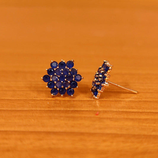 Blue Sapphire Colour Cubic Zirconia Studded Gold Plated Studs