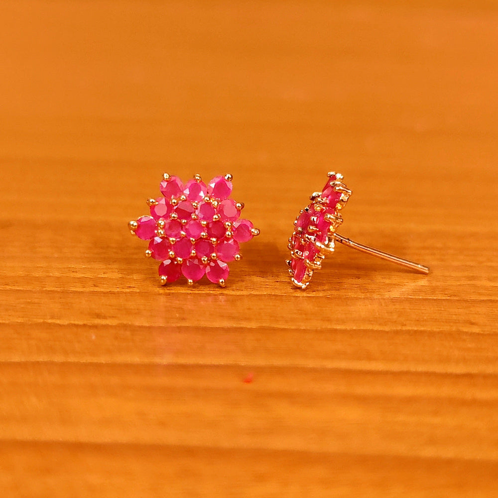 Ruby Colour Cubic Zirconia Studded Gold Plated Studs